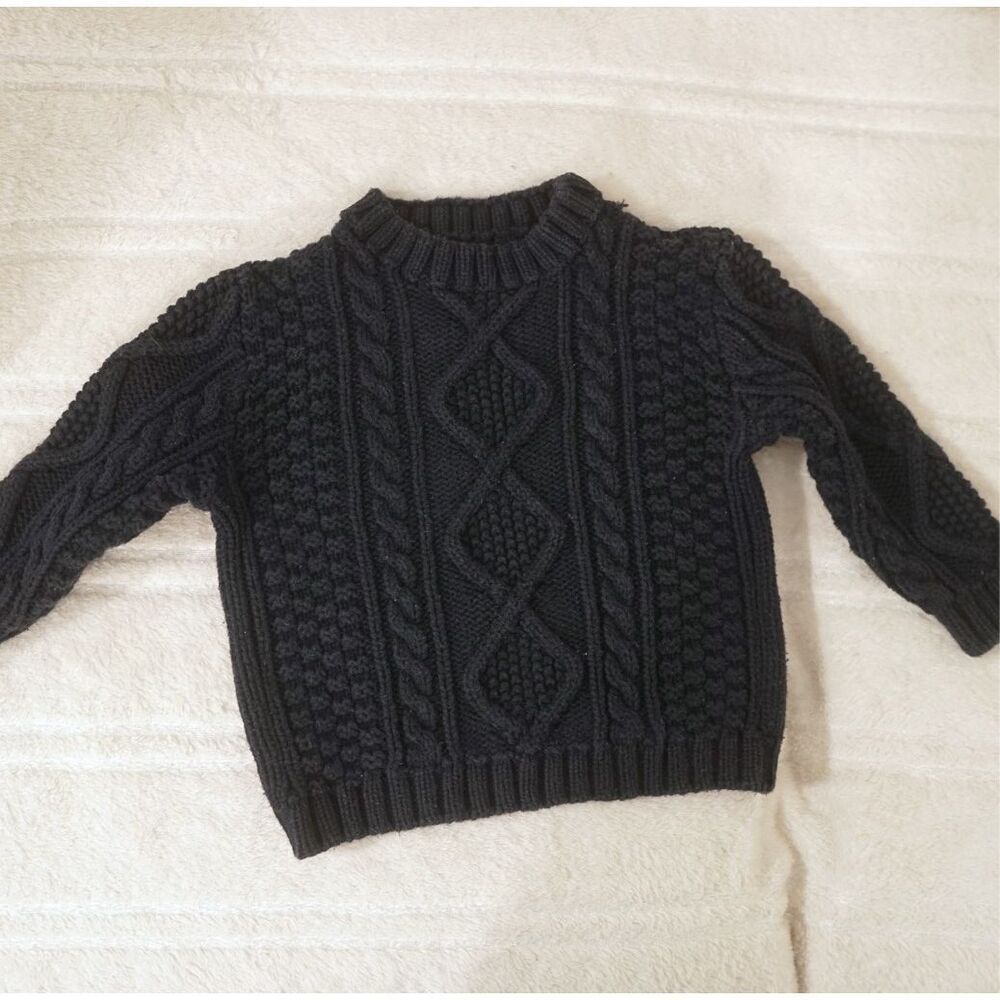 Vintage 90s Toddler Boys Navy Blue Cable Knit Sweater